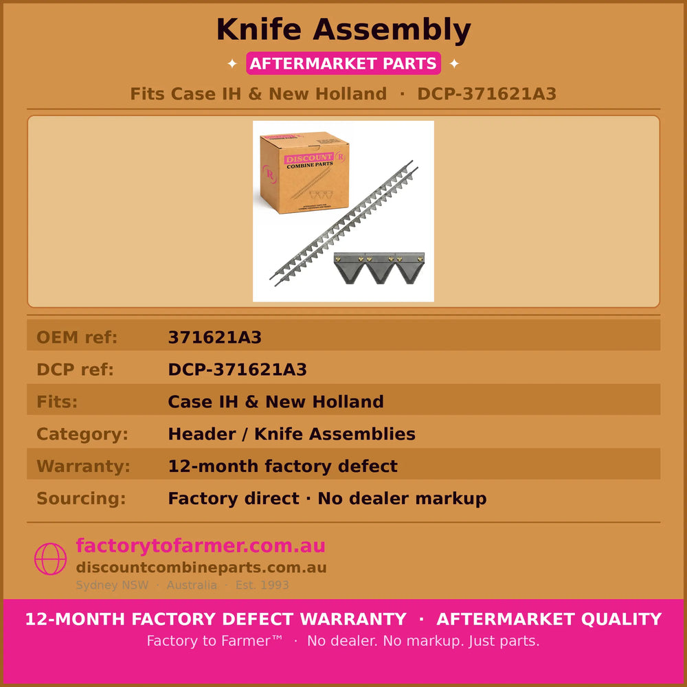 Sectional Knife Assembly 25ft | Case IH & New Holland 1020 Front | Aftermarket 371621A3 Discount Combine Parts