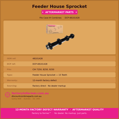 Feeder House Tube4 Sprocket 15 Teeth Fits CIH | Aftermarket 48101428. hover