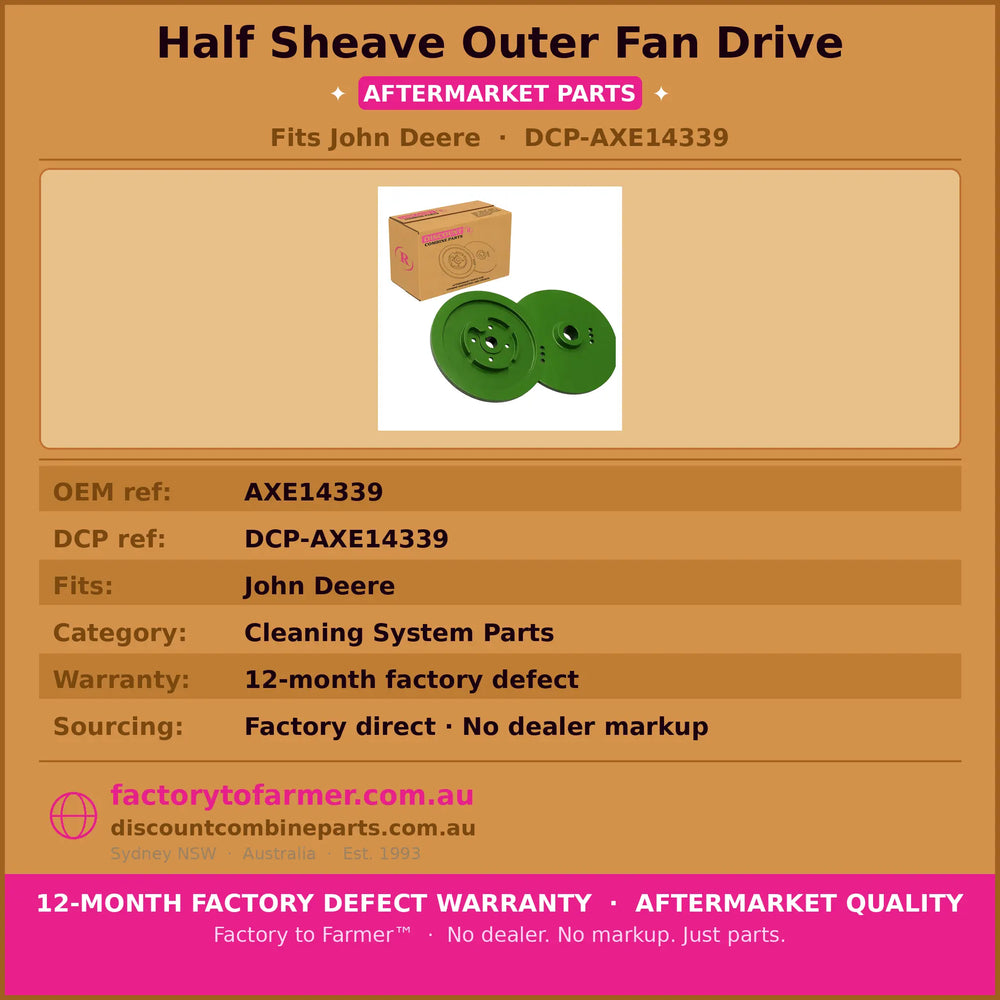 Half Sheave Outer Fan Drive Fits JD | Aftermarket AXE14339. Discount Combine Parts
