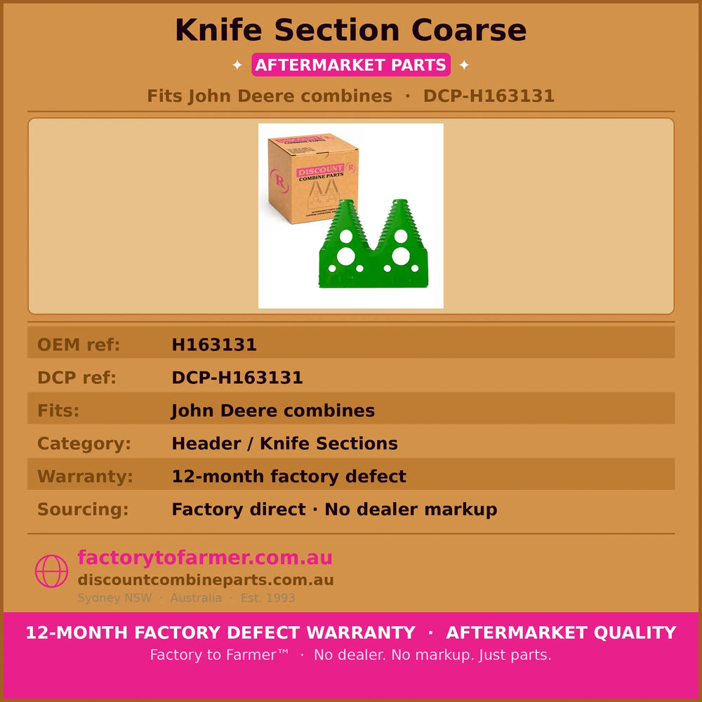 Knife Section Coarse 4" | John Deere 600 Series Front | Aftermarket H163131 Discount Combine Parts