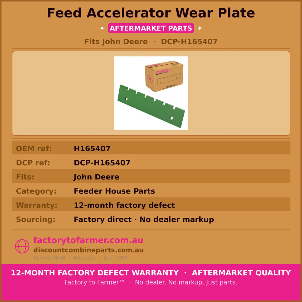 Feed Accelerator Wear Plate Fits John Deere| Aftermarket H165407. Discount Combine Parts