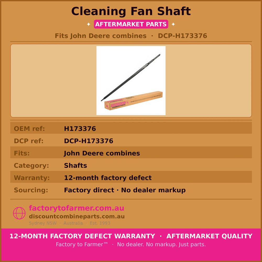 Cleaning Fan Shaft Fits JD | Aftermarket H173376. Discount Combine Parts
