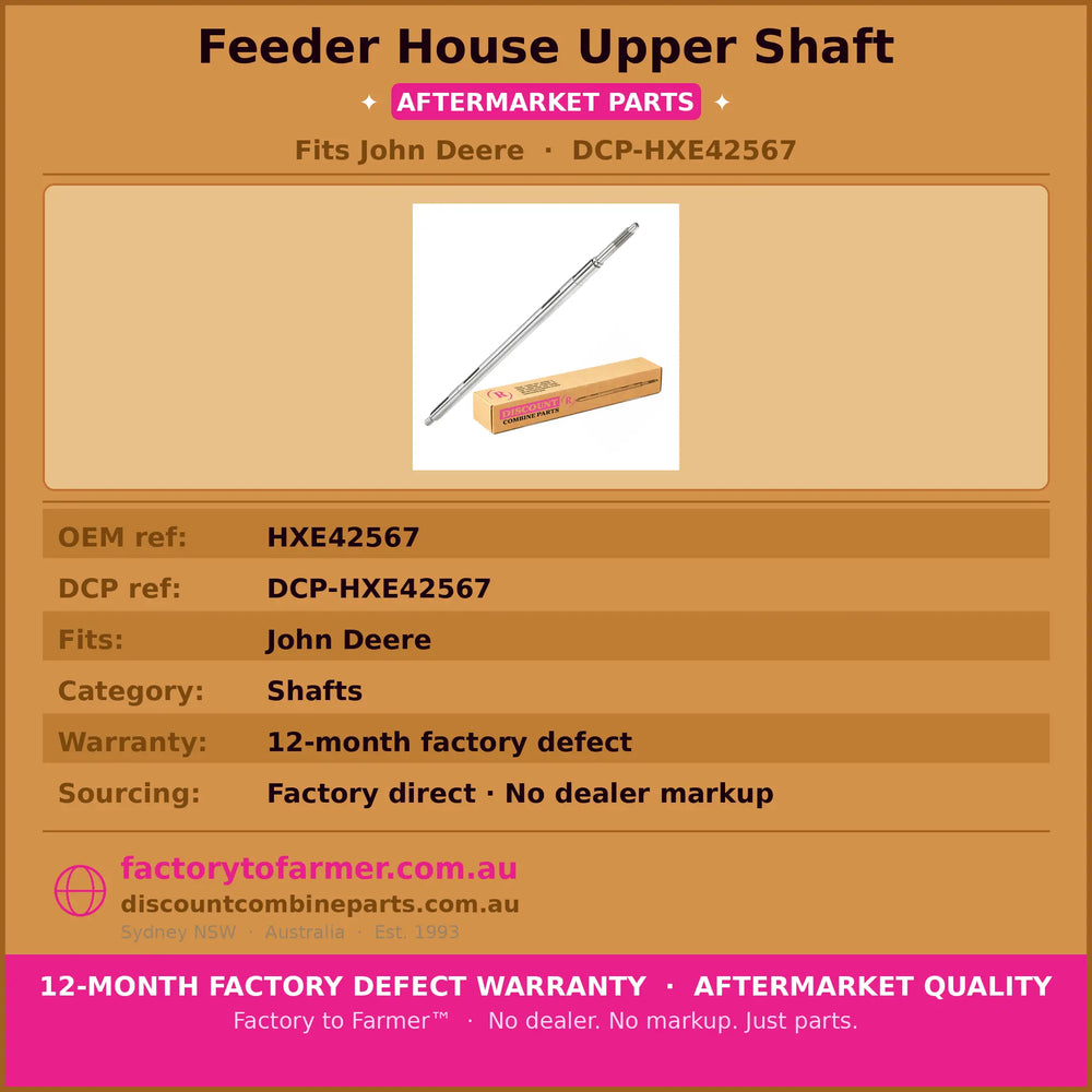 Feeder House Upper Shaft Fits JD | Aftermarket HXE42567. Discount Combine Parts