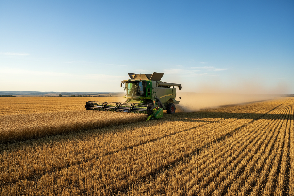 Combine Harvester working in Australian wheat field